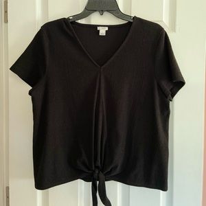 J.Crew, Textured Black Tie- Tee. Size Large, gently used. Excellent Condition.
